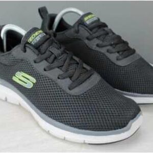Skechers Men’s Black Mesh Sneakers with Lime Accents